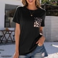 thumbnail image 2 of Camiseta de manga corta con cuello en V y costuras de leopardo de temperamento para mujer Fridja  bn5633, 2 of 5