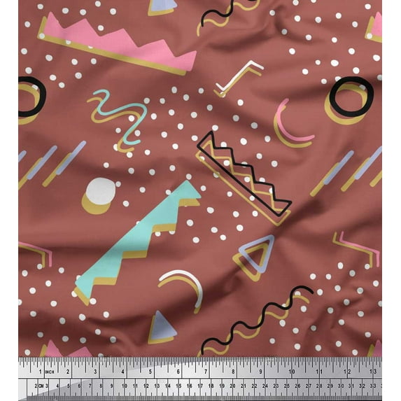 Soimoi Brown Cotton Duck Fabric Abstract & Dots Print Fabric by the Yard 42 Inch Wide