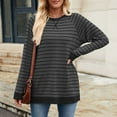thumbnail image 7 of Lenpel Women's Long Sleeve T Shirts Trendy Fall Crew Neck Side Split Stripped Casual Tops Oversized Tee Shirts, 7 of 7