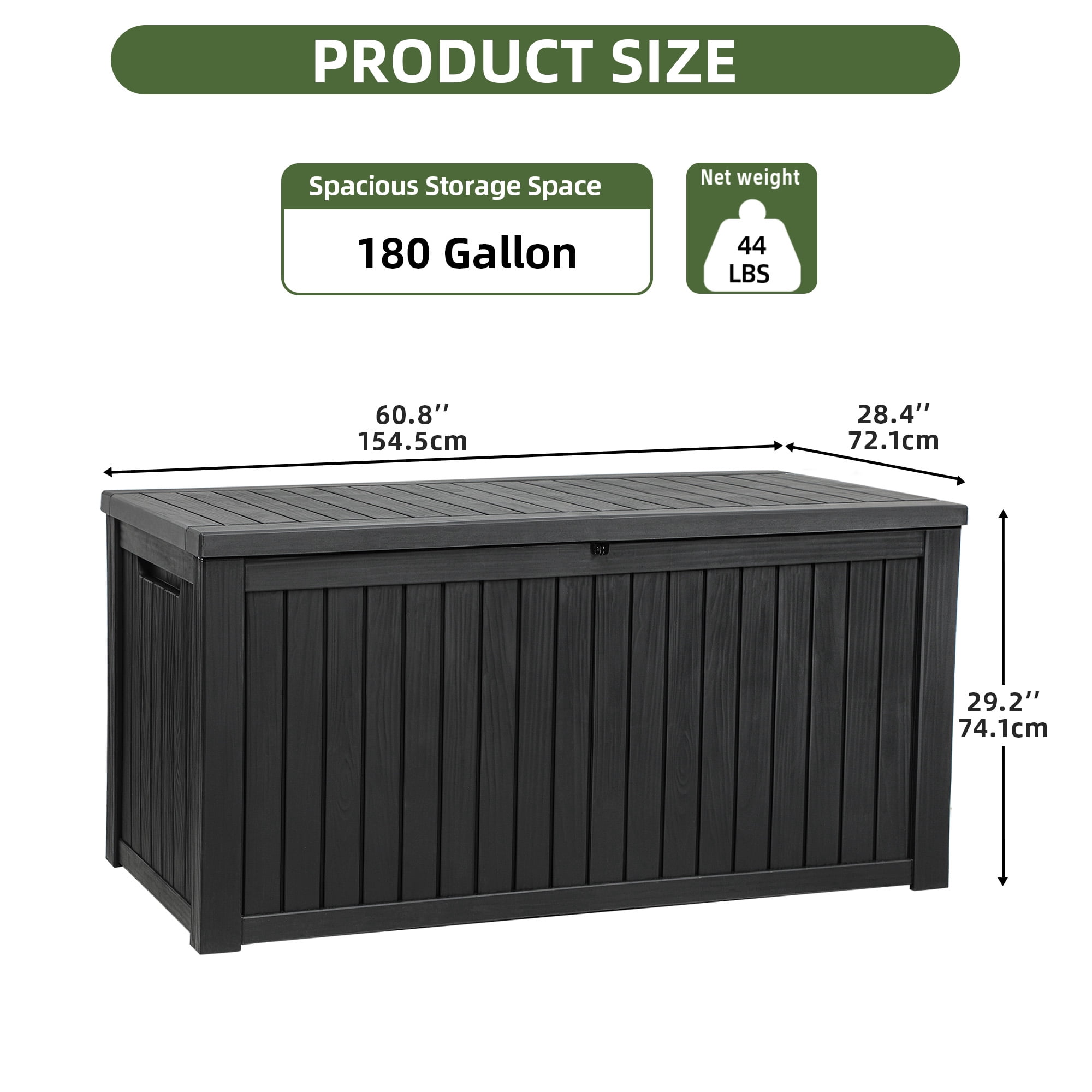 Uforic 180 Gallon Large Resin Deck Box,Outdoor Garden Waterproof Storage Box with Divider, Waterproof and Lockable,Black