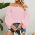 thumbnail image 2 of Chiffon Blouses for Women Long Lantern Sleeve Summer Sexy Off Shoulder Plain Top T Shirts Flowy Tunics 2023 Spring, 2 of 7