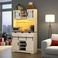thumbnail image 3 of 72" LED Kitchen Pantry Cabinet with Hutch & Power Outlet & Wine Rack, Farmhouse Slidding Barn Door Pantry Cabinet with Microwave Stand, 3 of 9