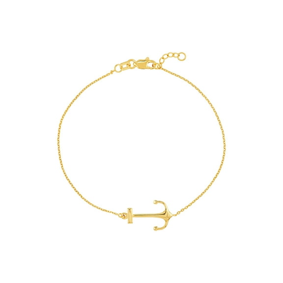14k Yellow Gold Side-ways Nautical Ship Mariner Anchor Bracelet 7.50 Inch Link Bracelet for Women