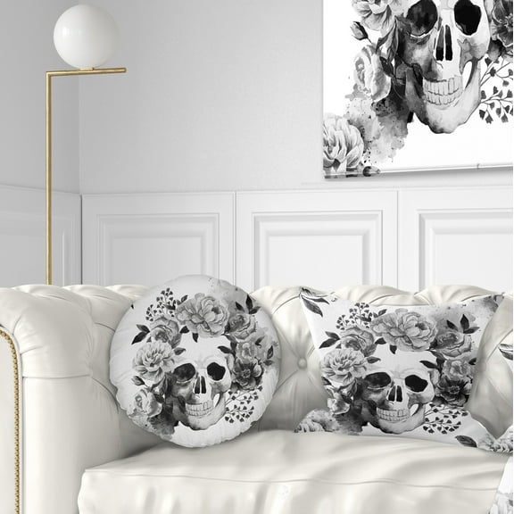 Designart Peony Watercolor Skull - Abstract Throw Pillow - 12x20