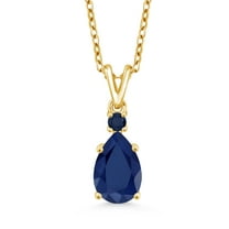Gem Stone King 18K Yellow Gold Plated Silver Blue Sapphire Pendant Necklace for Women (2.22 Cttw, Gemstone Birthstone, Pear Shape 10X7MM, Round 2.5MM, with 18 inch Chain)