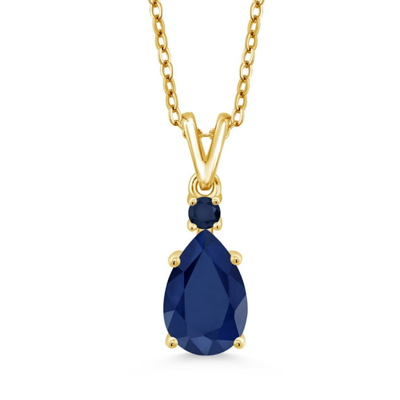 Gem Stone King 18K Yellow Gold Plated Silver Blue Sapphire Pendant Necklace for Women (2.22 Cttw, Gemstone Birthstone, Pear Shape 10X7MM, Round 2.5MM, with 18 inch Chain)