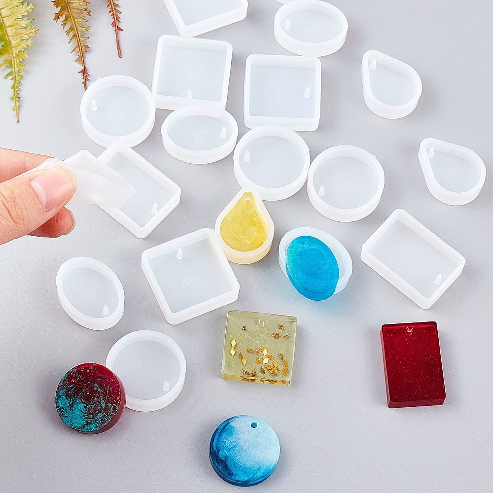 DIY Jewelry Sets Kits with Silicone Pendant Molds Faux Suede Tassel Pendant Iron Split Key Rings & Earring Hooks Nail Art Sequins Clear