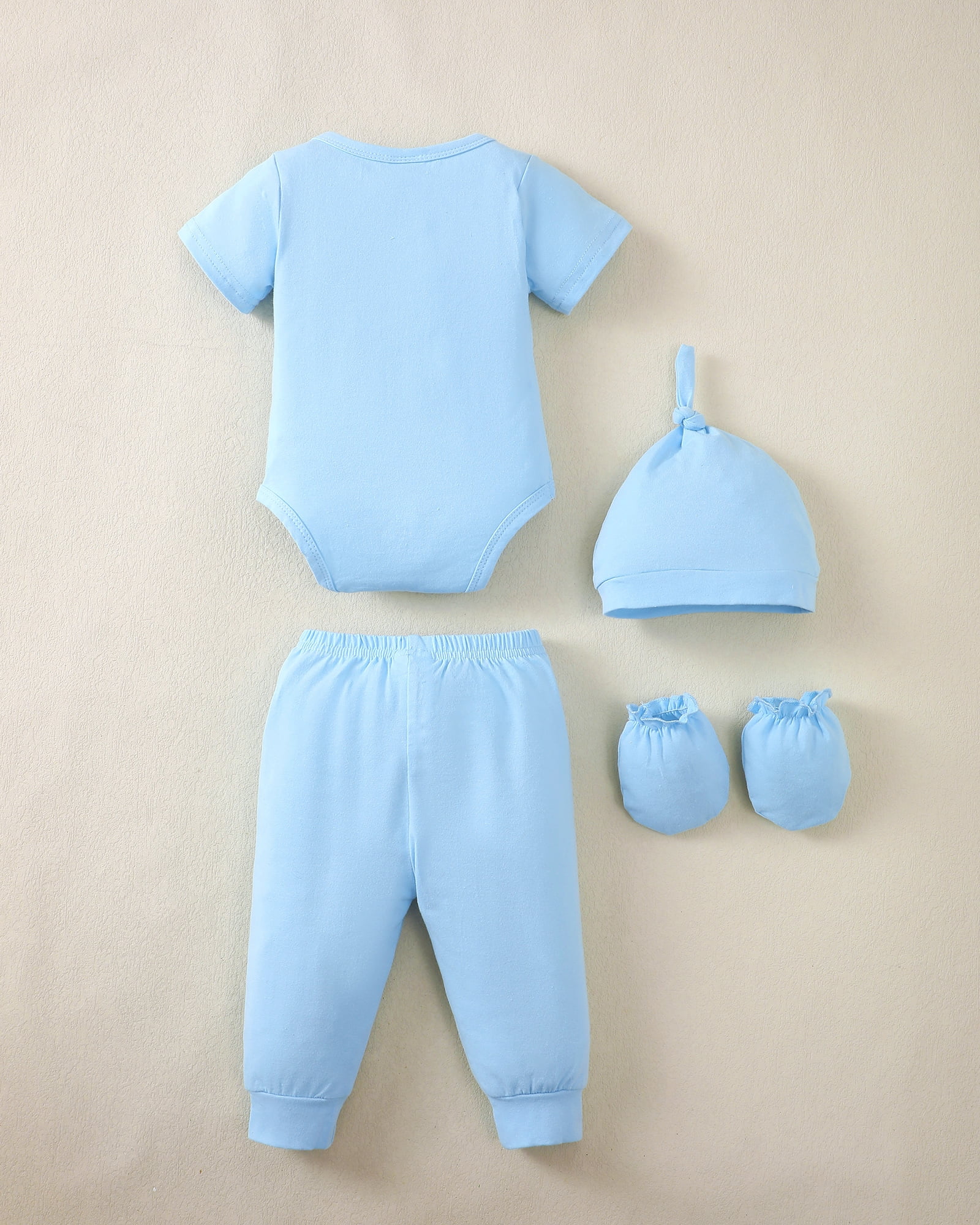 KIMI BEAR Newborn Baby Boys Layette Set 6-12 Months Shower Gift 4-Packs Pant Sets Romper Set Short Sleeves Long Sleeves Romper Dinosaur Print Clothes with Hats and Gloves 15pcs Clothes Blue