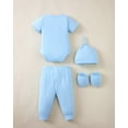 thumbnail image 3 of KIMI BEAR Newborn Baby Boys Layette Set 0-3 Months Shower Gift 4-Packs Pant Sets Romper Set Short Sleeves Long Sleeves Romper Dinosaur Print Clothes with Hats and Gloves 15pcs Clothes Blue, 3 of 9