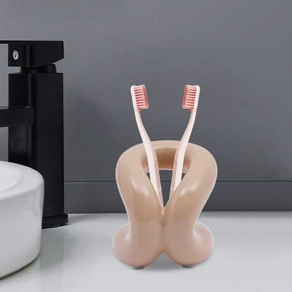Mocha Brown Ceramic Holder Stand Modern Toothbrush Holder Makeup Brush Holder