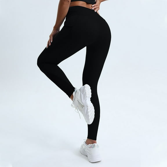 Ndbuld Women Workout Leggings Yoga Pant Women's Fashionable High Waisted Pocket Mesh Splicing Breathable Casual Sports Plus Size Yoga Pants Black XS