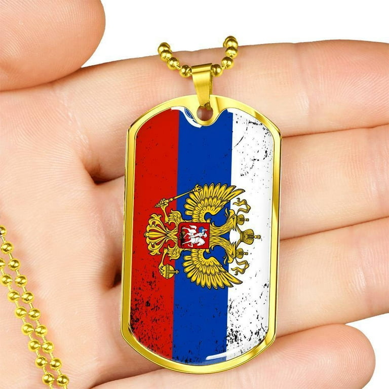 Russian Flag Necklace Stainless Steel or 18k Gold Dog Tag 24