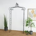 thumbnail image 3 of DecMode 95" Indoor Outdoor Arched Black Metal Scroll Garden Arbor with Finial, 3 of 14