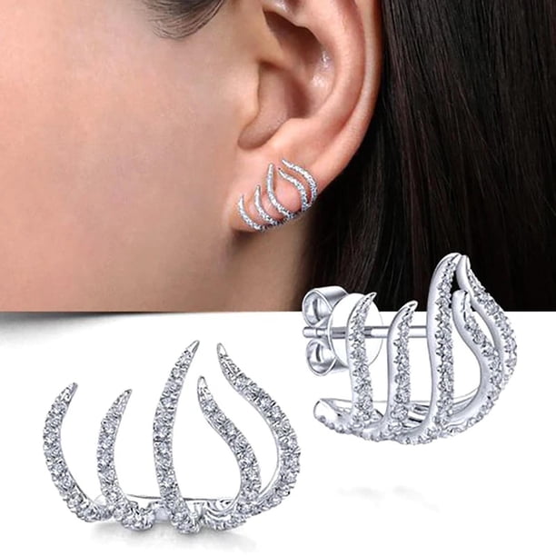 Pendientes curvos de circonita Xihbxyly con incrustaciones de diamantes