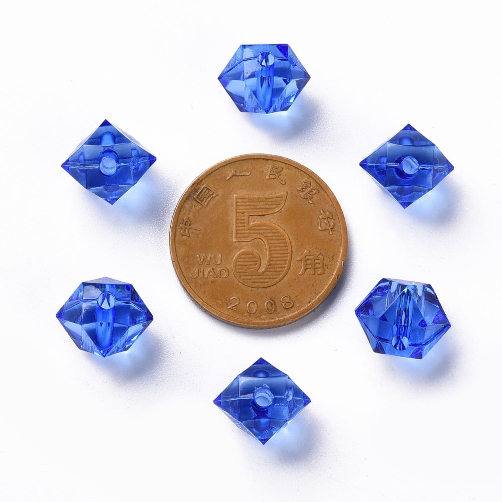 Transparent Acrylic Beads Faceted Polygon Blue 8x10x9mm Hole: 1.6mm 1300pcs/500g