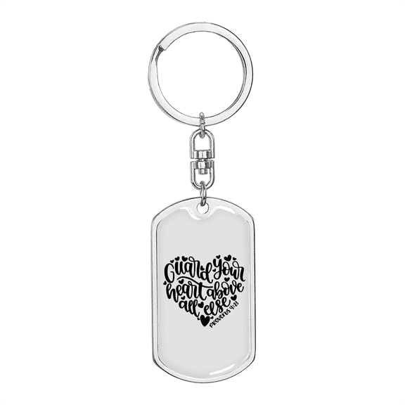 Guard Your Heart Proverbs 4:23 Stainless Steel or 18k Gold Premium Swivel Dog Tag Keychain