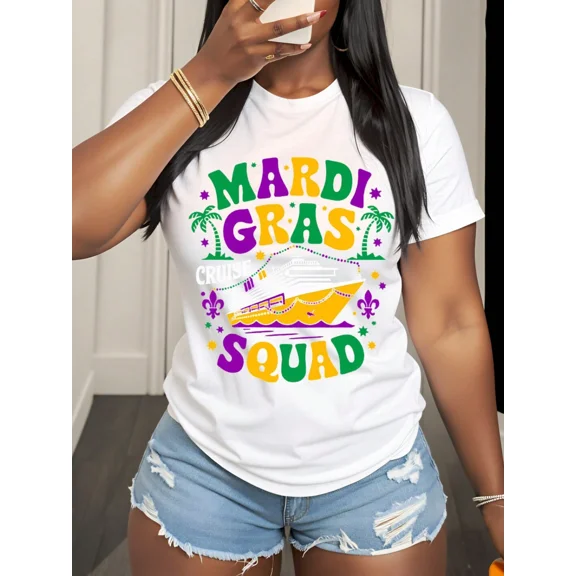 Mardi Gras Cruise Squad T-Shirt Festival Party Wear For Women Men Unisex Shirt Mardi Gras Celebration Costume Outfit Beach Vacation Gift,220g