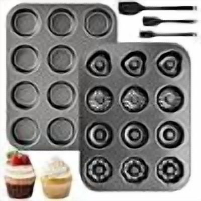 2-Pack Nonstick Donut Pans Start Makers 12-Cavity Mini Bundt Cake Pans for Baking Bundt Cake Pan with Silicone Spatulas and Brushes Baking Supplies for Party Prep