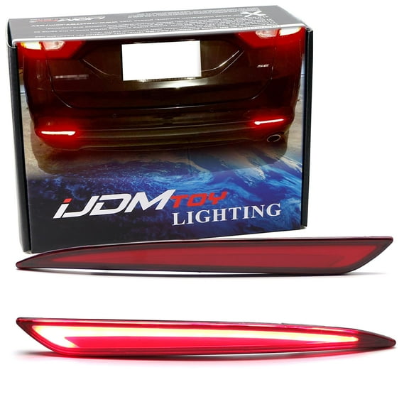 Dark Red Lens LED Bumper Reflector Lights For 2013-2020 Ford Fusion, Function as Tail, Brake & Rear Fog Lamps