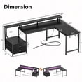 thumbnail image 5 of Satifur 66" L-Shaped Gaming Desk with LED Lights & Power Outlets, Computer Desk with Drawers & Printer Stand, Black, 5 of 8