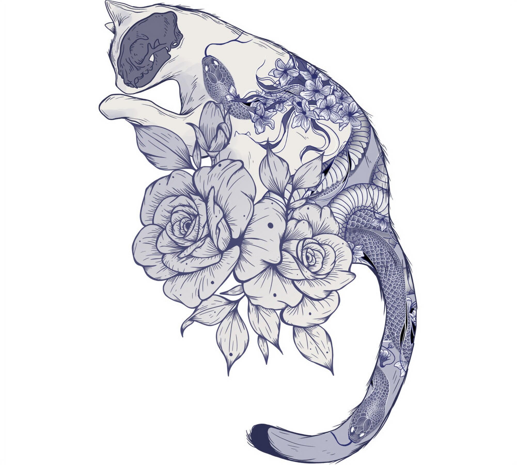Cat Snake Flowers Tattoo Womens White Heather Graphic Racerback Tank Top -  Design By Humans XL - Walmart.com
