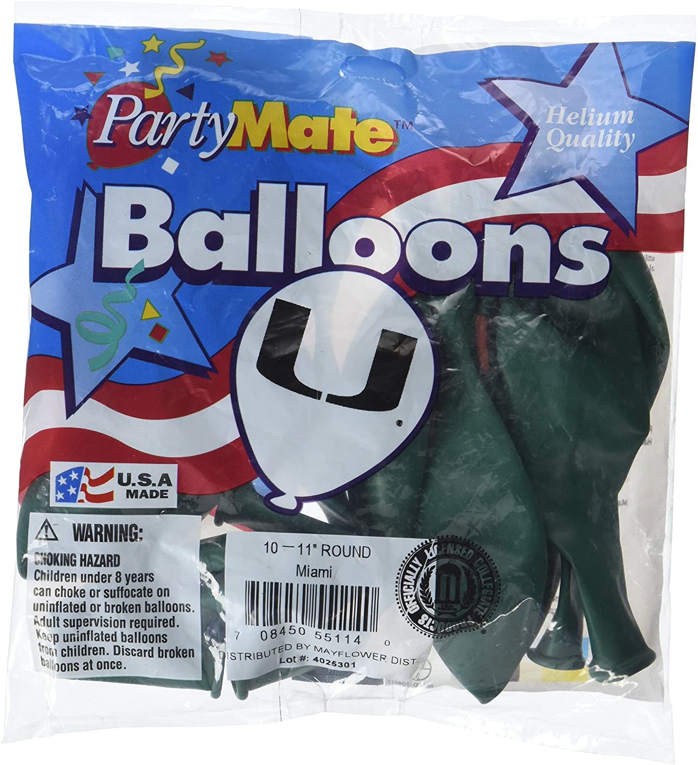 Pioneer Balloon Company 10 Count University of Miami Latex Balloon Multicolor 11 34947.0 11 