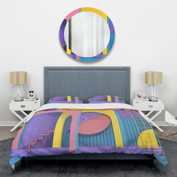 Designart 'Abstract Retro Geometric Architecture' Mid-Century Modern Duvet Cover Set
