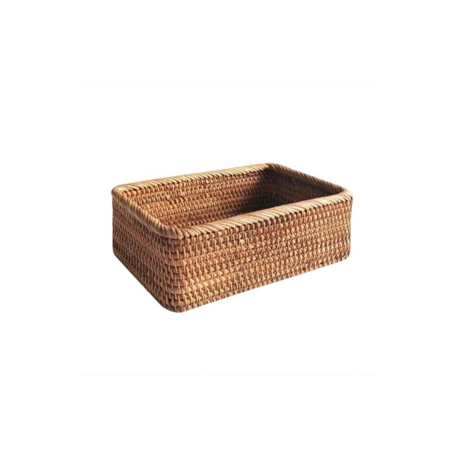 Cesta de mimbre tejida a mano, caja de almacenamiento de forma Rectangular para aperitivos y frutas, caja de mesa, organizador de cocina y sala Almacenamiento y organización del hogar S/20*14*7CM Toystoory HA082261-01