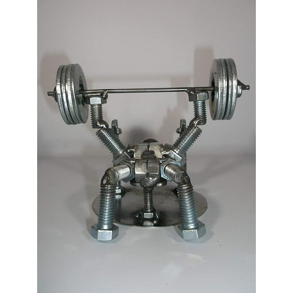 Bench Press, 4 Plates Power Lifter, Weight Lifter Metal Bolt Figurine