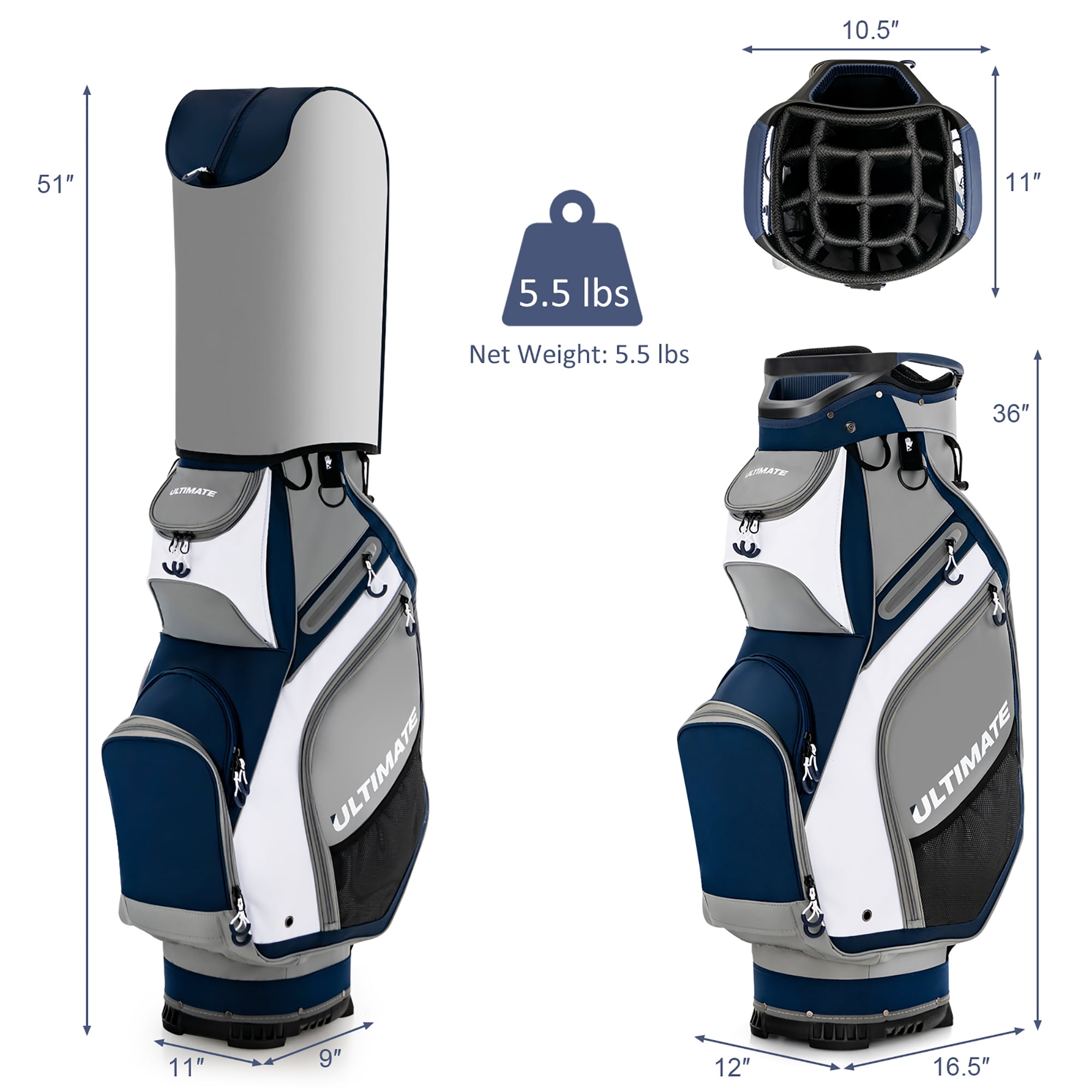 Costway 10.5'' Golf Stand Bag w/14 Way Dividers Rain Hood 7 Zippered Pockets