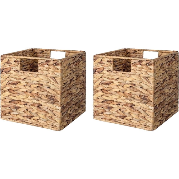 VK.Living Storage Basket Foldable Handwoven Water Hyacinth Laundry Cube Organizer Baskets Set of 2,10x10