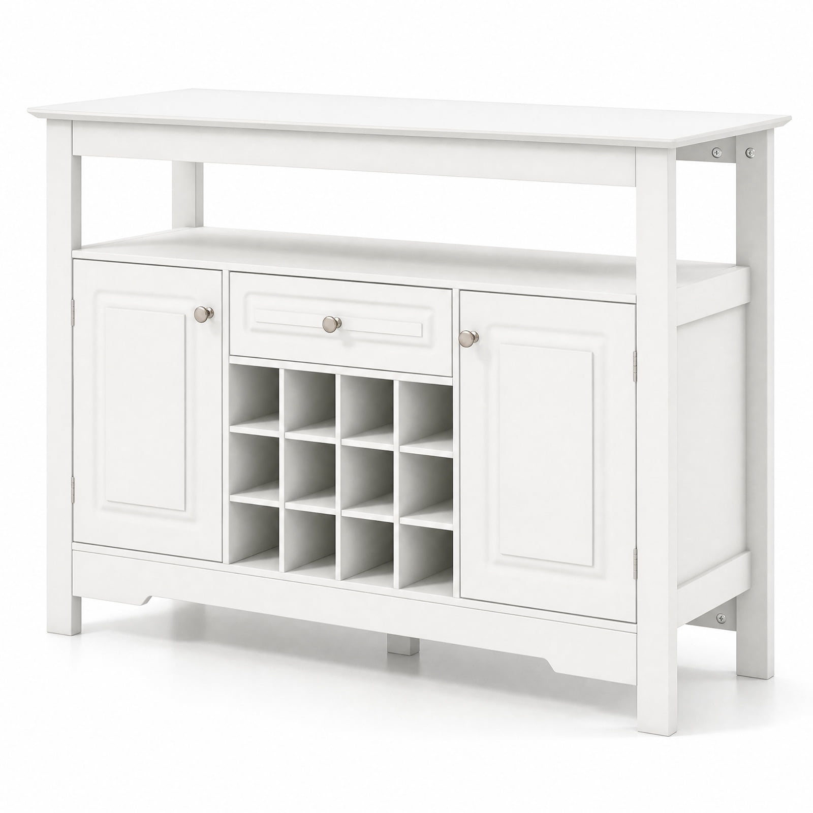 Furnibear Buffet Sideboard Wine Liquor Coffee Bar Cabinet with Removable Wine Rack for Kitchen Dining Living Room Buffet Storage Server, White