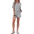 thumbnail image 2 of INSPIRE CHIC Women's Pajama Set Short Sleeve Round Neck Rolled Cuffs Top Elastic Waist Shorts Jersey Knit Sleepwear Sets XL Gray, 2 of 6