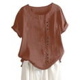 thumbnail image 2 of Kureaily Plus Womens Boho Daily Casual Blouse Tops Button Linen Loose Size T Shirt Tanic Women's Blouse Tees T-Shirts for Women, 2 of 4