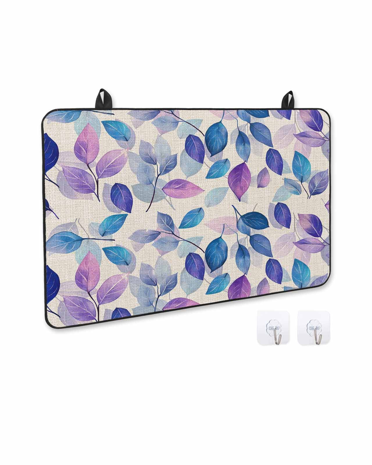 nqOlkjepod Large Induction Cooktop Protector Mat 24"x21", Blue Purple Leaves Stove Top Covers for Electric Stove, Botanical Abstract Color Retro Plants Stove Burner Cover Mats, Glass Top Stove Cover
