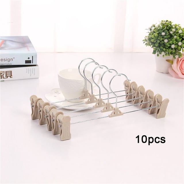 10pcs Plastic Clothes Hangers with 2-Adjustable Clips Jeans Hanger Skirt Hanger