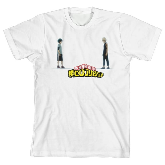 Deku and Bakugo Face-to-Face My Hero Academia Youth Boys White Graphic Tee - M