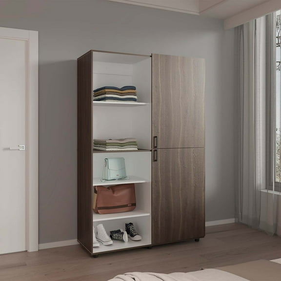 DEPOT E-SHOP DE-CMB11834 Brewster Wardrobe, 2 Doors, 6 Legs, 5 Shelves, Gray Walnut