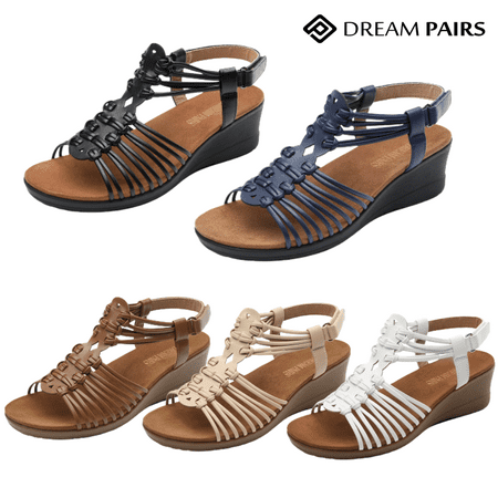 

Dream Pairs Women Strappy Wedges Open Toe Ankle Strap Comfort Dress Wedge Shoes