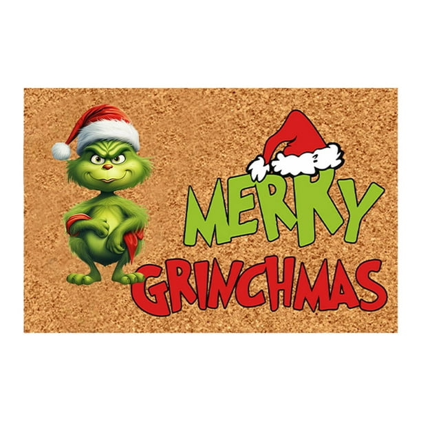 Alfombra navideña de Grinch, felpudo navideño antideslizante, lavable con reverso de goma, alfombra de invierno para uso en interiores y exteriores, decoraciones de baño de Grinch