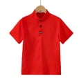 thumbnail image 3 of Asxite Toddler Shirts Solid Color Short Sleeve Stand Collar Button Casual Summer Tops 2-12Y, 3 of 7