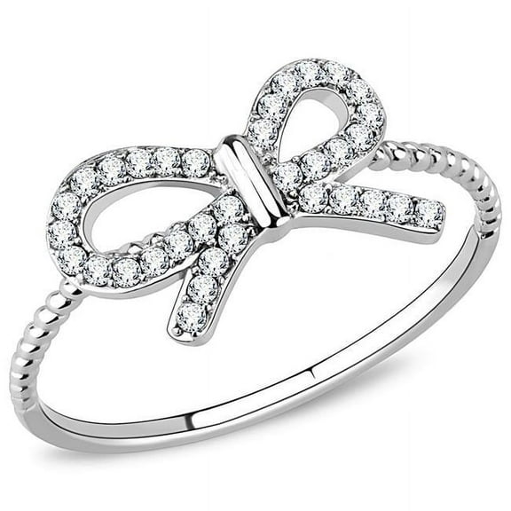 Alamode DA057-9 Women High Polished Stainless Steel Ring with AAA Grade CZ in Clear - Size 9