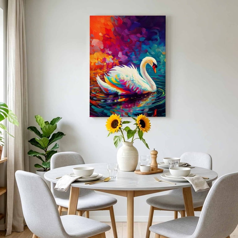 Swan Canvas Wall Art for Living Room, Ripples Colorful Reflection