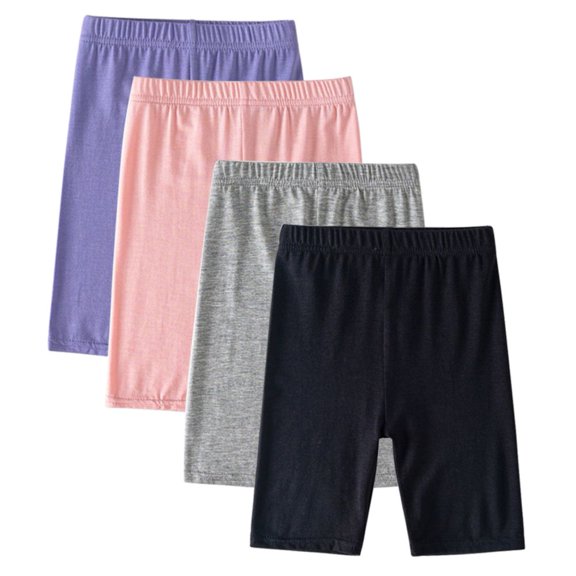 Usaibhir 4-Pack Girls Modal Leggings Five-point Pants Basic Solid Elastic Waist Casual Pants for Kids 3-14 Years