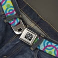thumbnail image 2 of Buckle-Down Belt, Seatbelt Buckle Belt, Bullseye Stacked Swirl Blues Green Yellow Pink, 30 to 44 Inches, 2 of 9