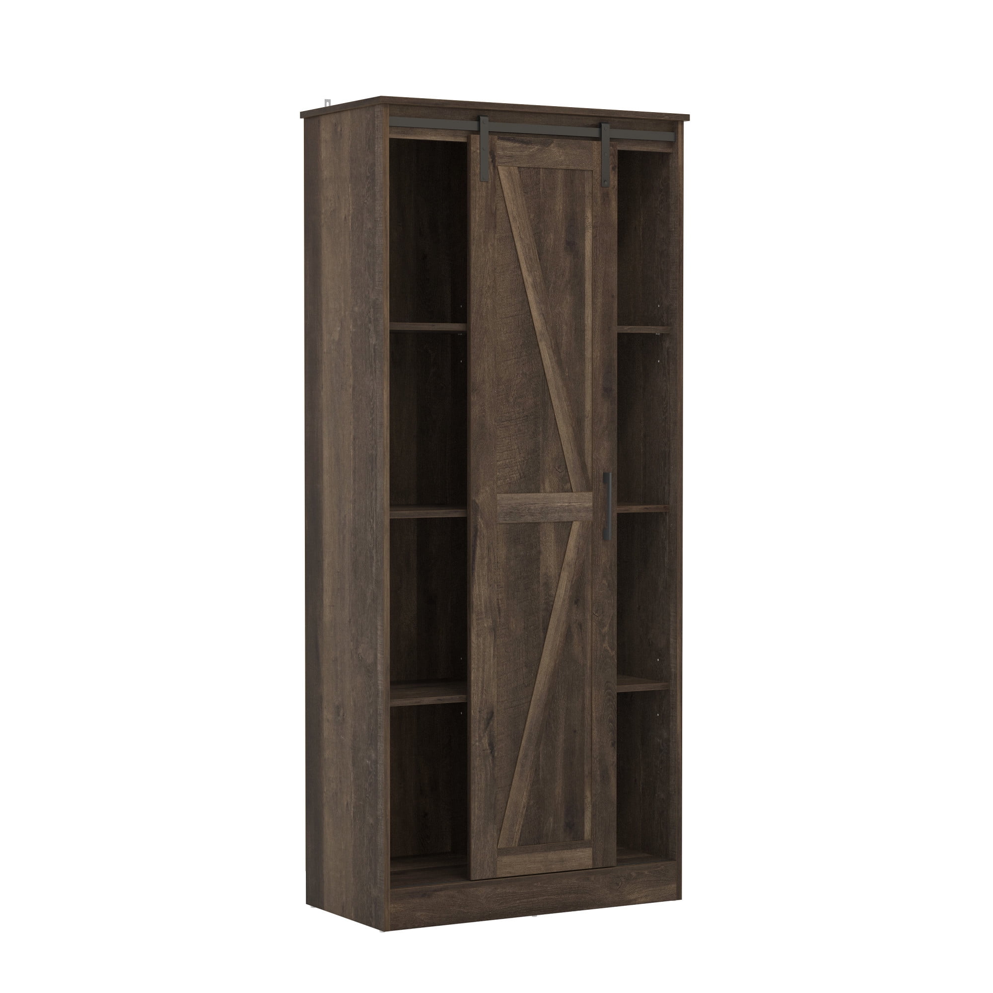 Woven Paths Shelton Wood Kitchen Pantry with 1 Sliding Barn Door, Dusty Oak - 1