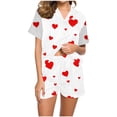thumbnail image 6 of PNTUTB Fashion Women's Heart Print Casual Collared Pocket Short Sleeve Top with Elastic Waist Shorts Pajama Set, 6 of 6