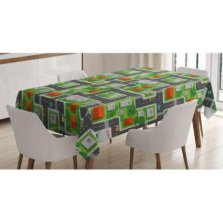 

City Tablecloth Birds Eye View Map of the Abstract Town Streets Roads Houses and Cars Cartoon Print Rectangular Table Cover for Dining Room Kitchen 60 X 90 Inches Multicolor by Ambesonne
