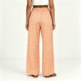 thumbnail image 4 of Womens Gingham Wide Leg Pants Button Elastic High Waisted with Pockets Business Casual Orange M, 4 of 7