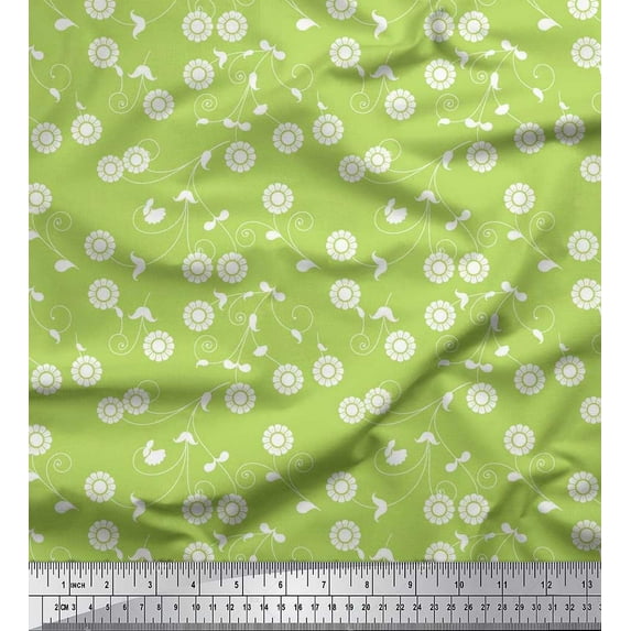 Soimoi Crepe Silk Fabric Swirl,Leaves & Floral Artistic Decor Fabric Printed Yard 42 Inch Wide